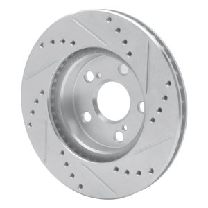 Toyota Prius Brake Rotor (1) - Front Left - R1 Concepts - Drilled & Slotted - Silver - `04-`09